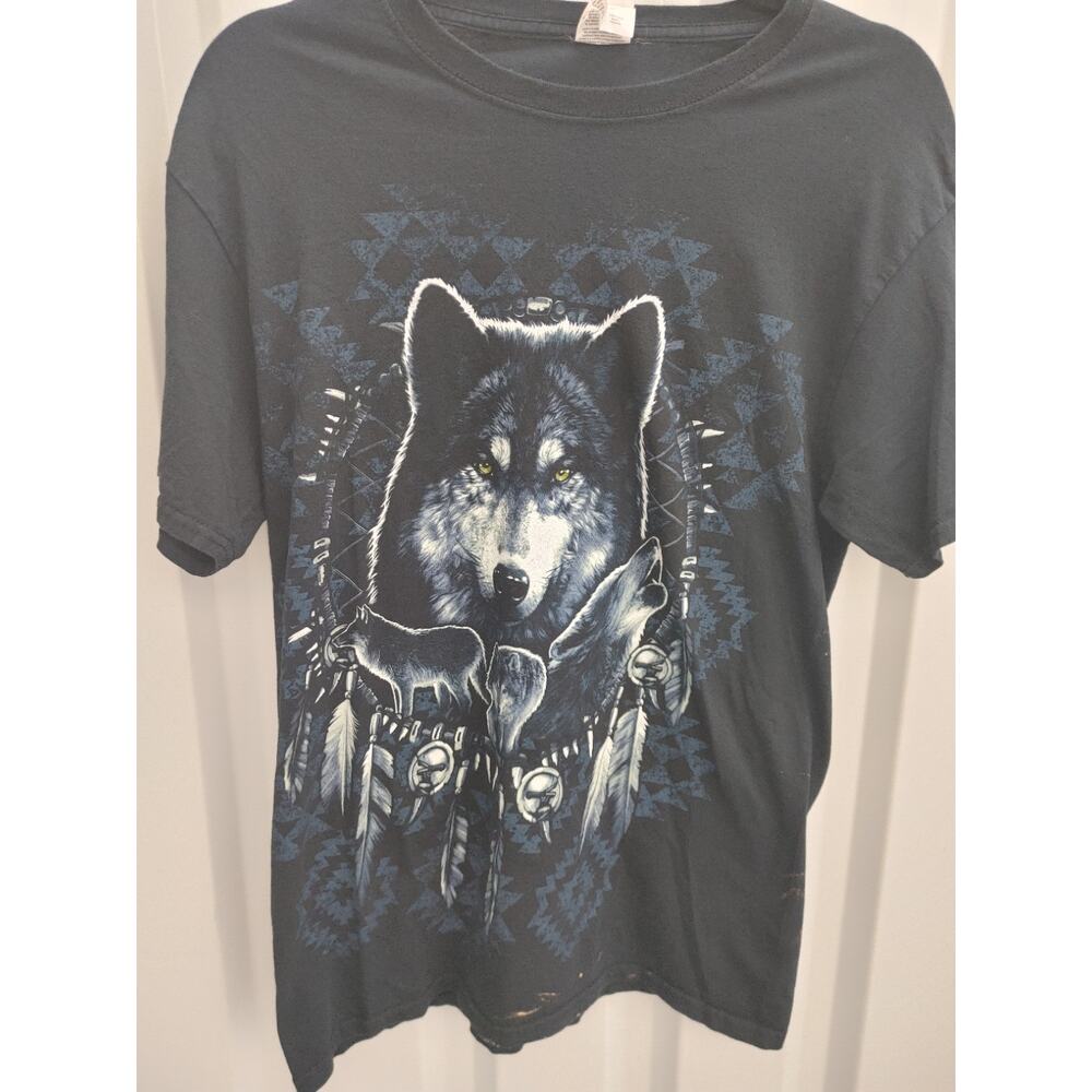 Vintage Mens T-shirt Wolf Dreamcatcher Native American Medium Graphic